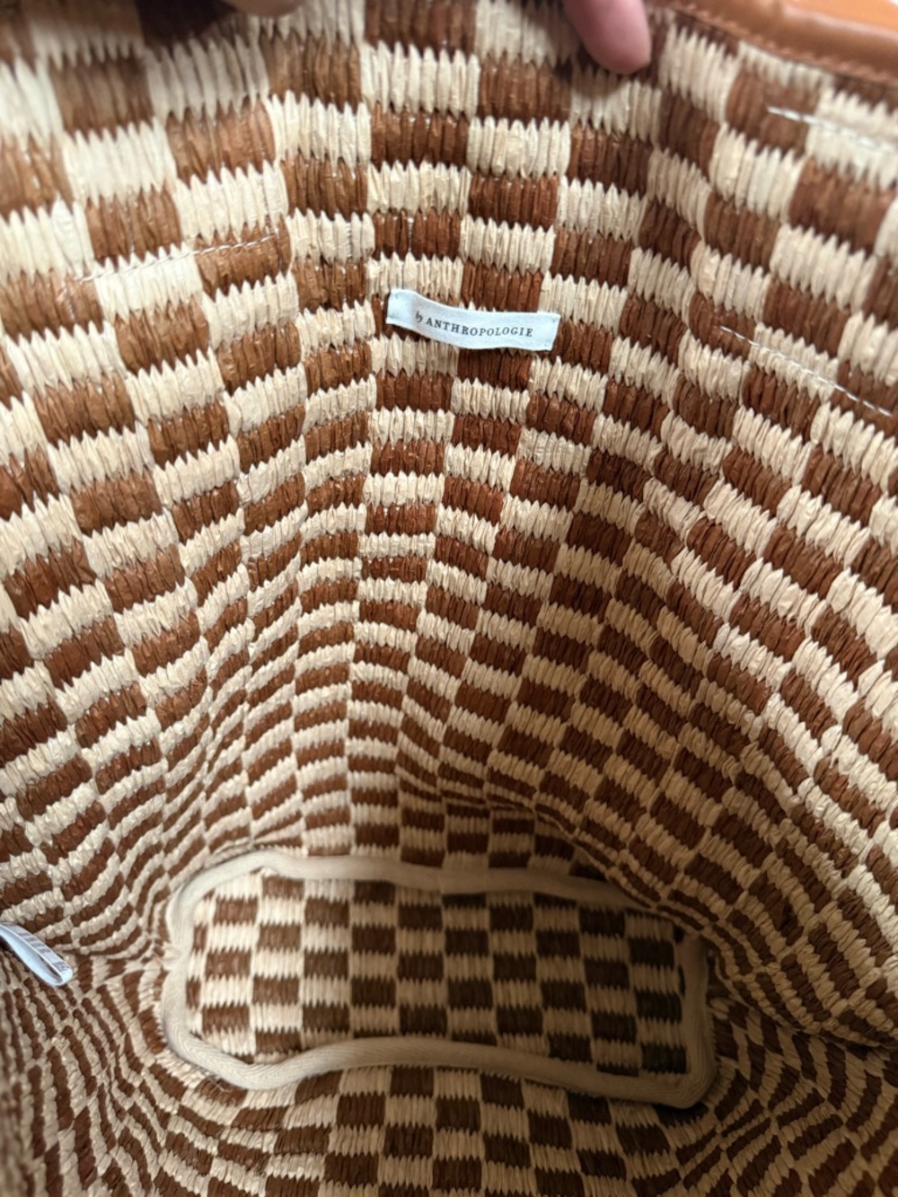 Anthropologie Brown and Cream Woven Check Tote - Picture 4 of 5